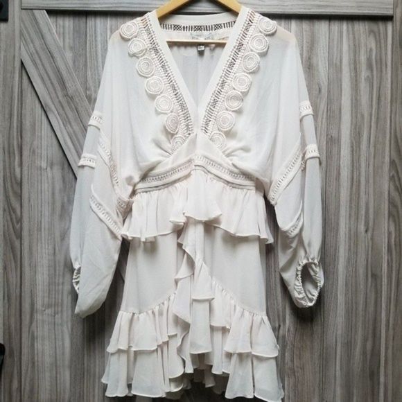 Shona Joy Rafaella Plunge-Neck Long-Sleeve Frill Sheer Mini Dress - Picture 5 of 16